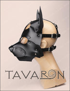 Leather black fox mask with moving jaw