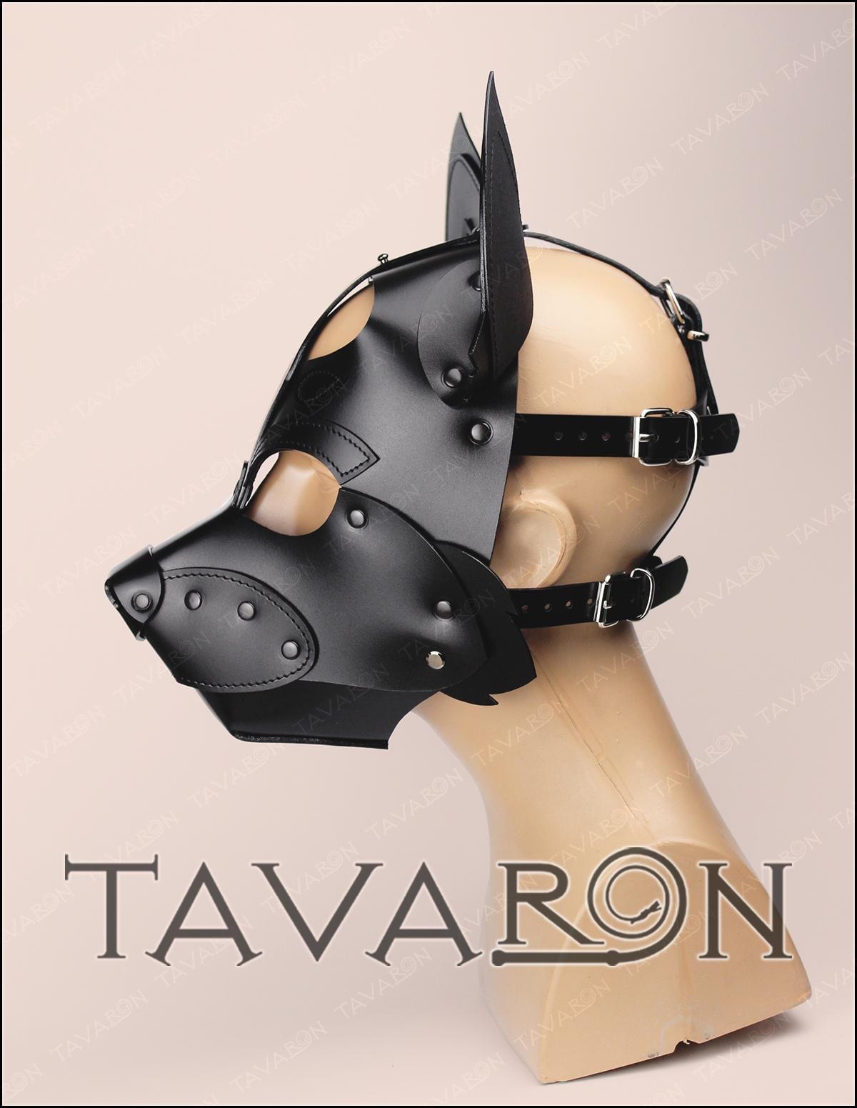 Leather black fox mask with moving jaw