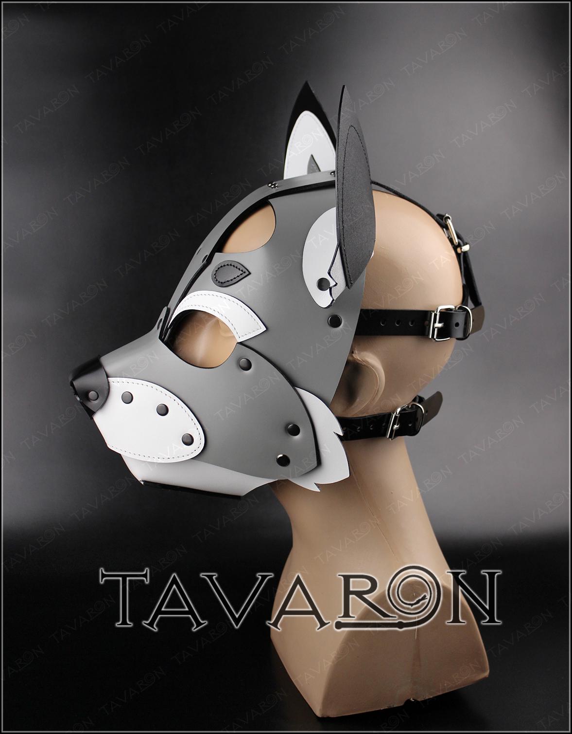 Leather grey fox mask with moving jaw