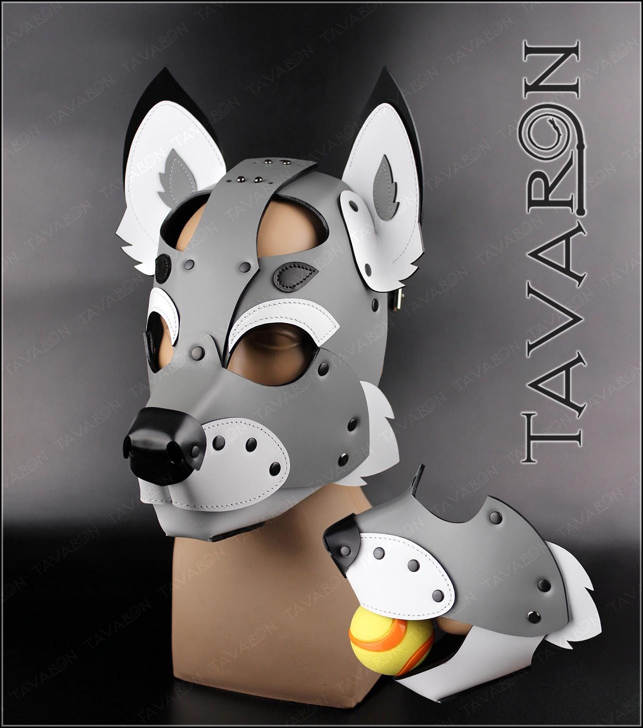 Leather grey fox mask with moving jaw