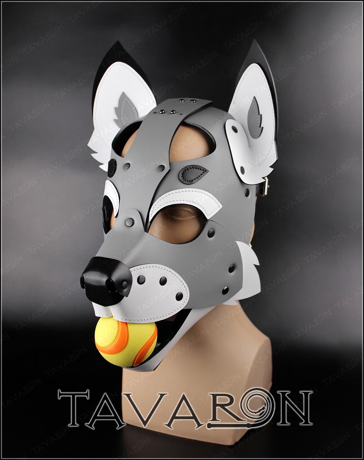 Leather black fox mask with moving jaw