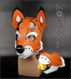 Leather black fox mask with moving jaw