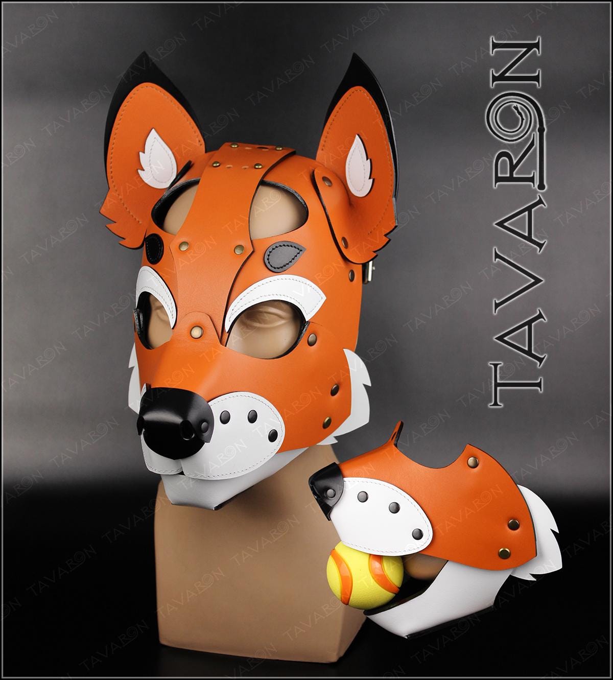 Leather black fox mask with moving jaw