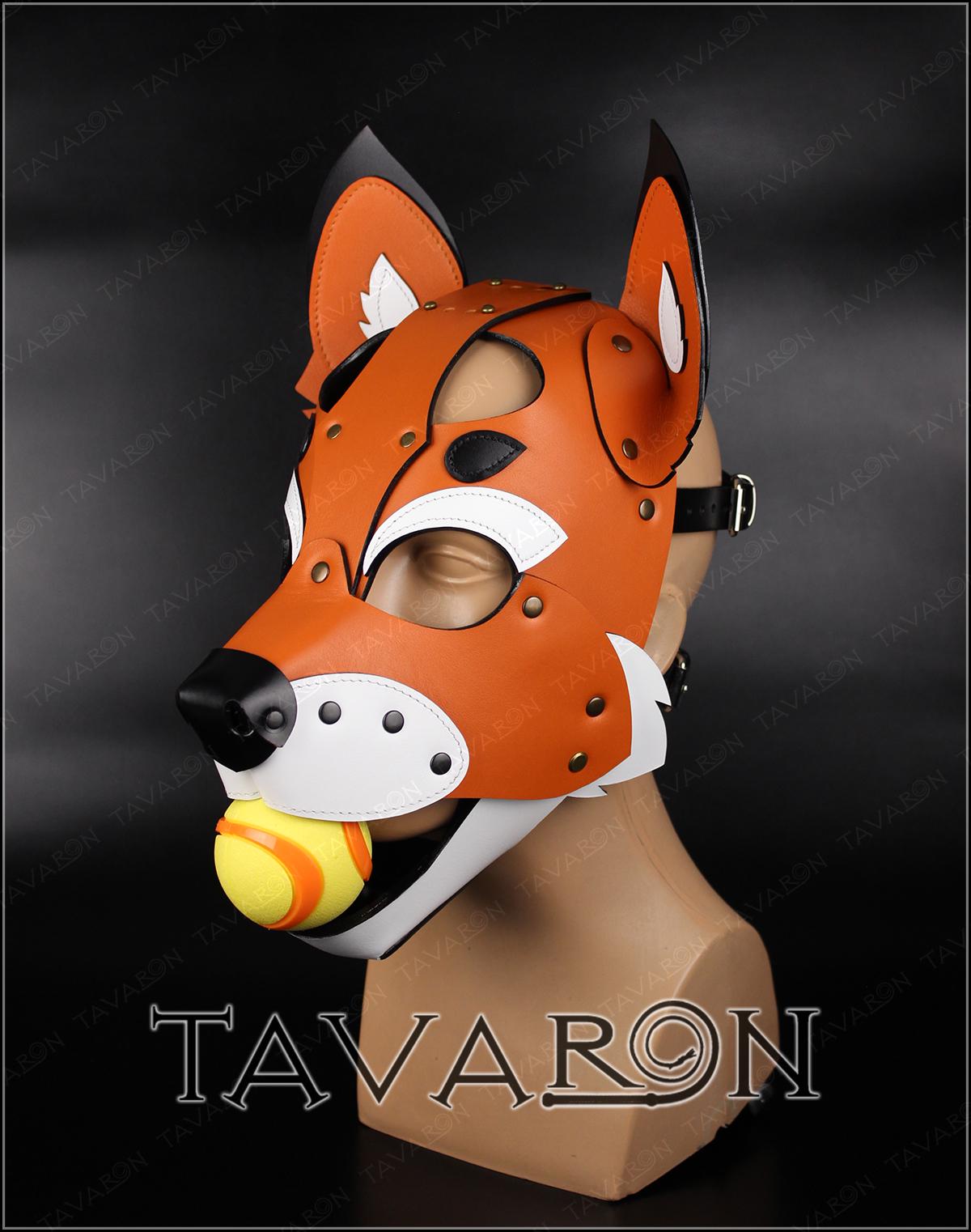 Leather grey fox mask with moving jaw