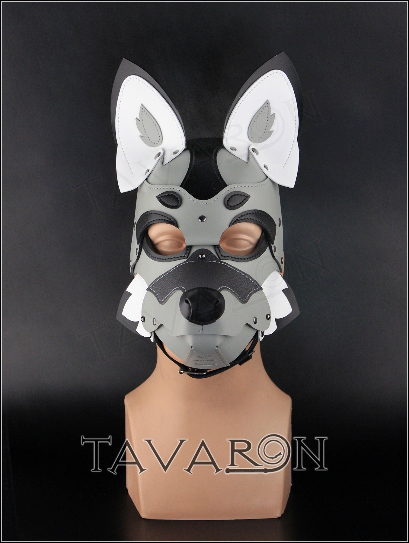 Leather grey fox wolf mask
