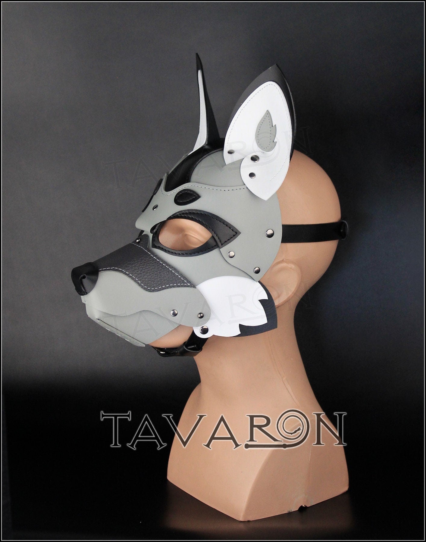 Leather grey fox wolf mask