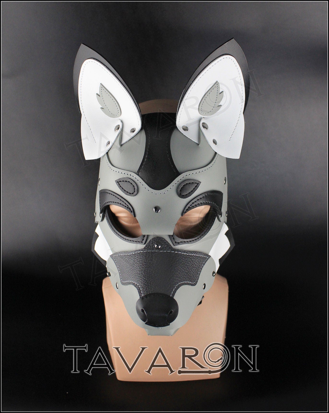 Leather grey fox wolf mask