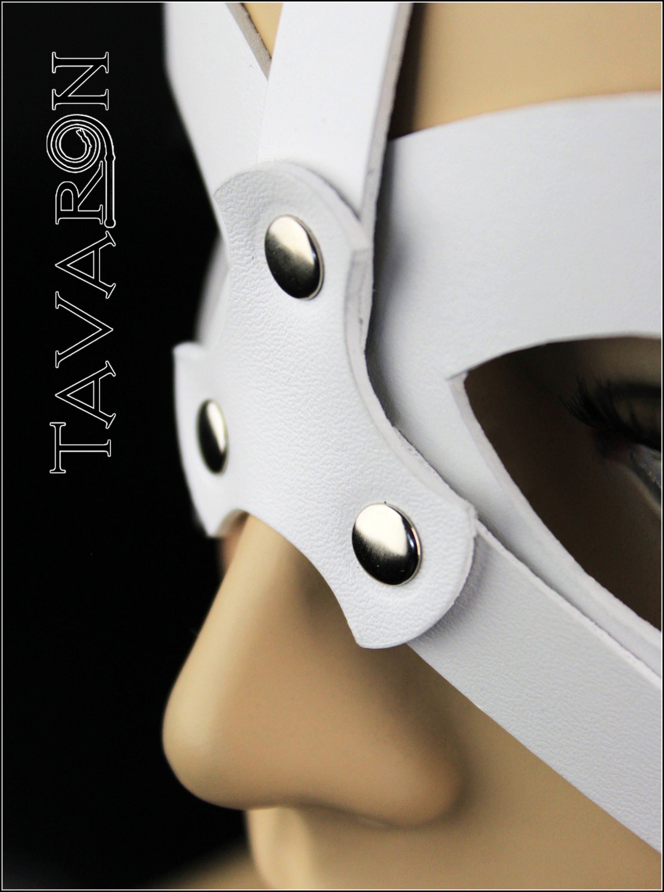 White leather harness bunny mask