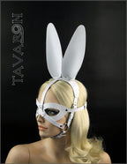 White leather harness bunny mask