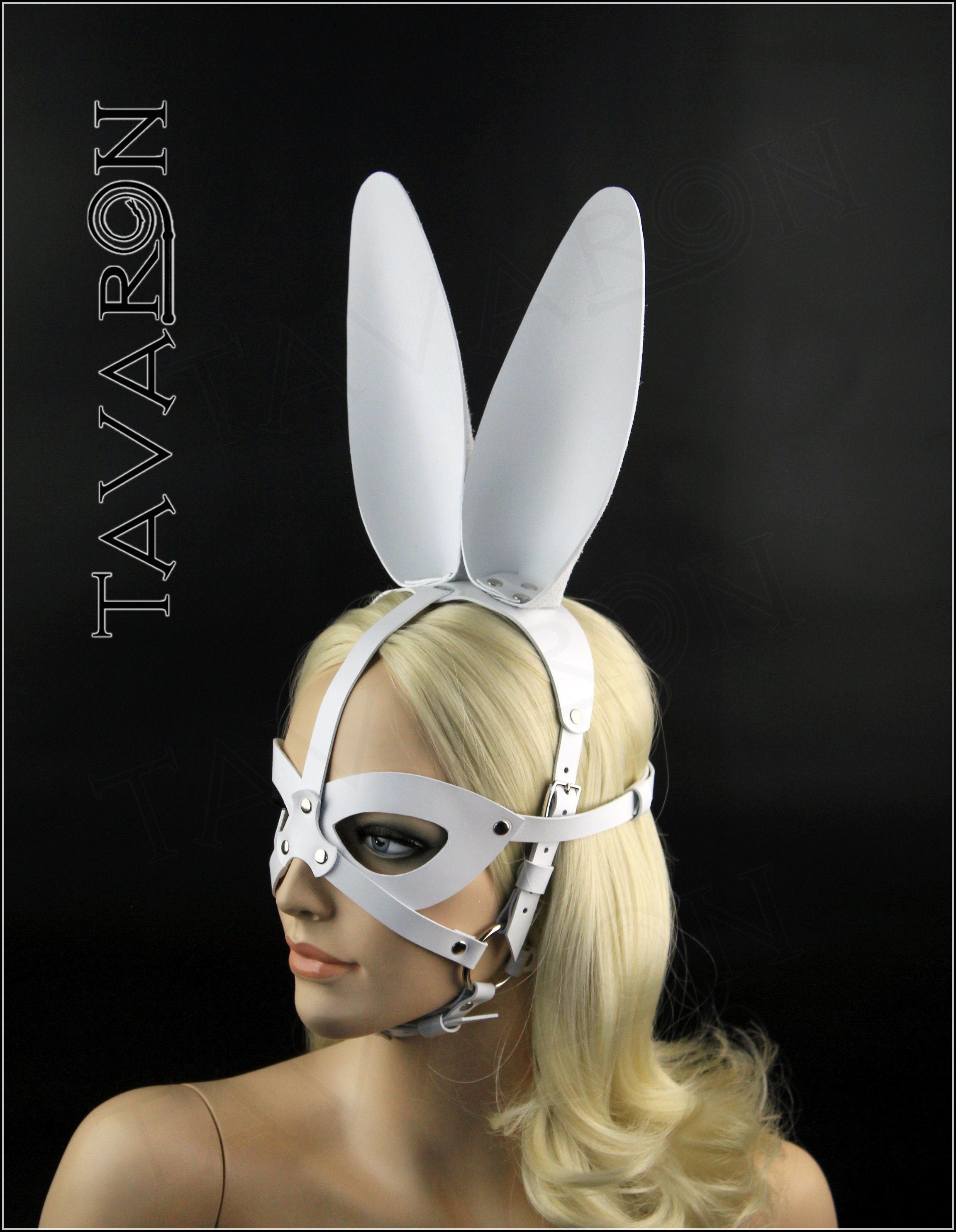 White leather harness bunny mask