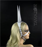 White leather harness bunny mask