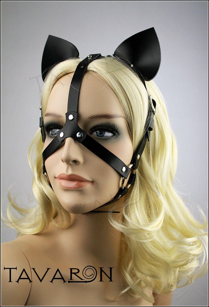 Leather harness cat mask