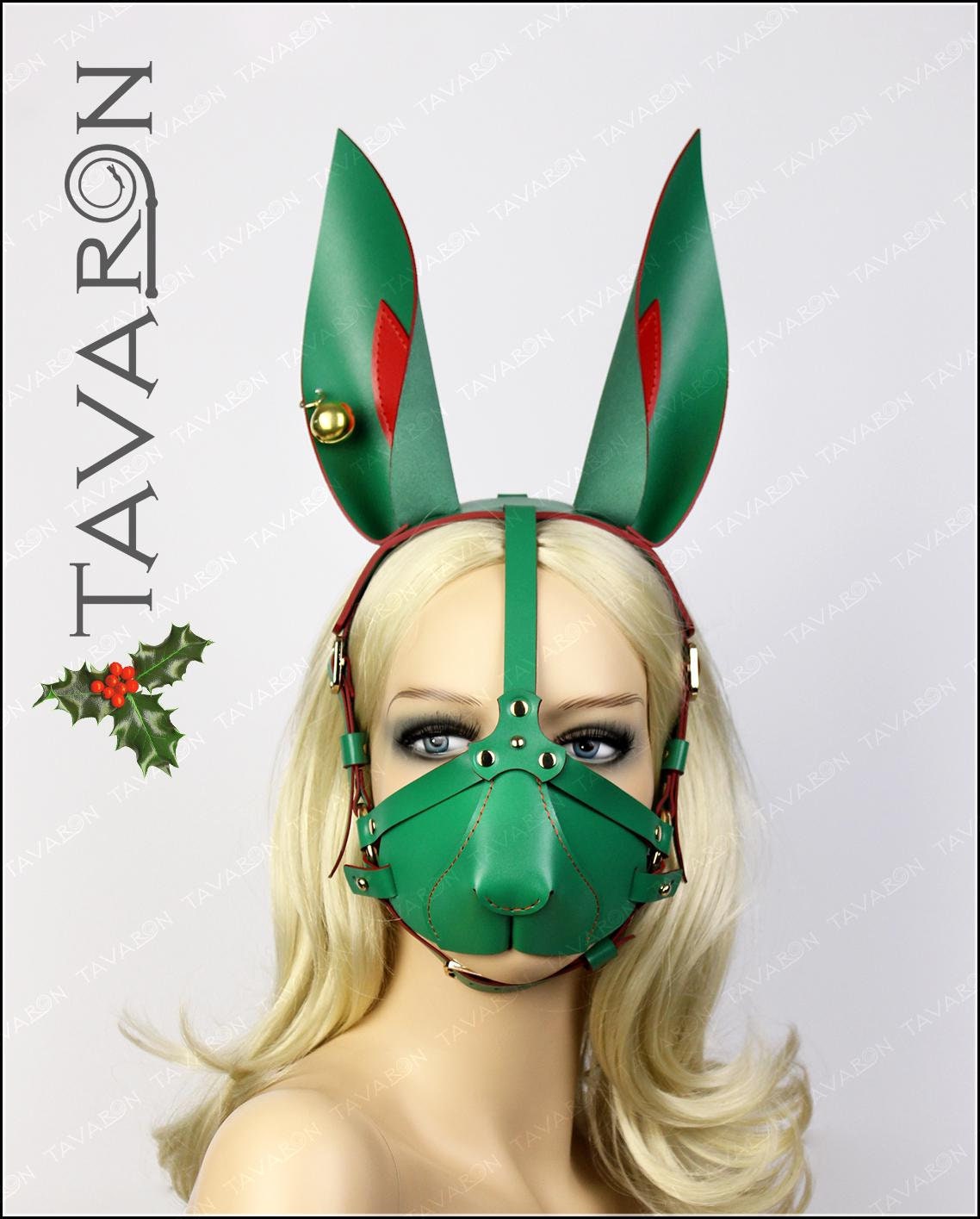 Leather harness Christmas rabbit mask
