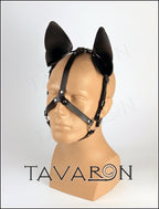 Leather harness dog mask set