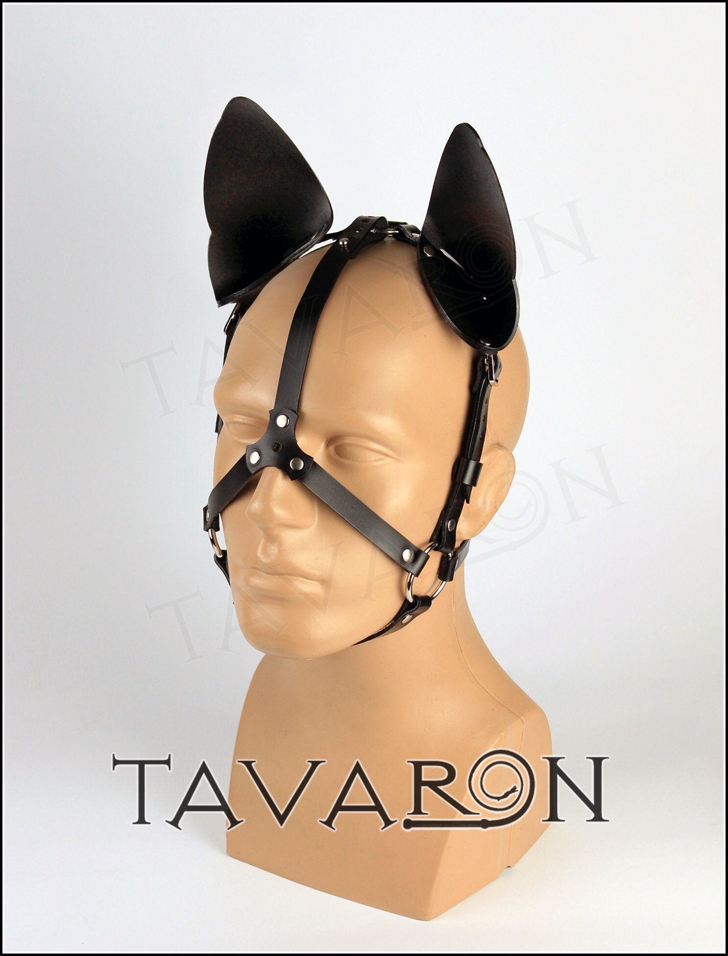 Leather harness dog mask set