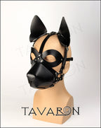 Leather harness dog mask set