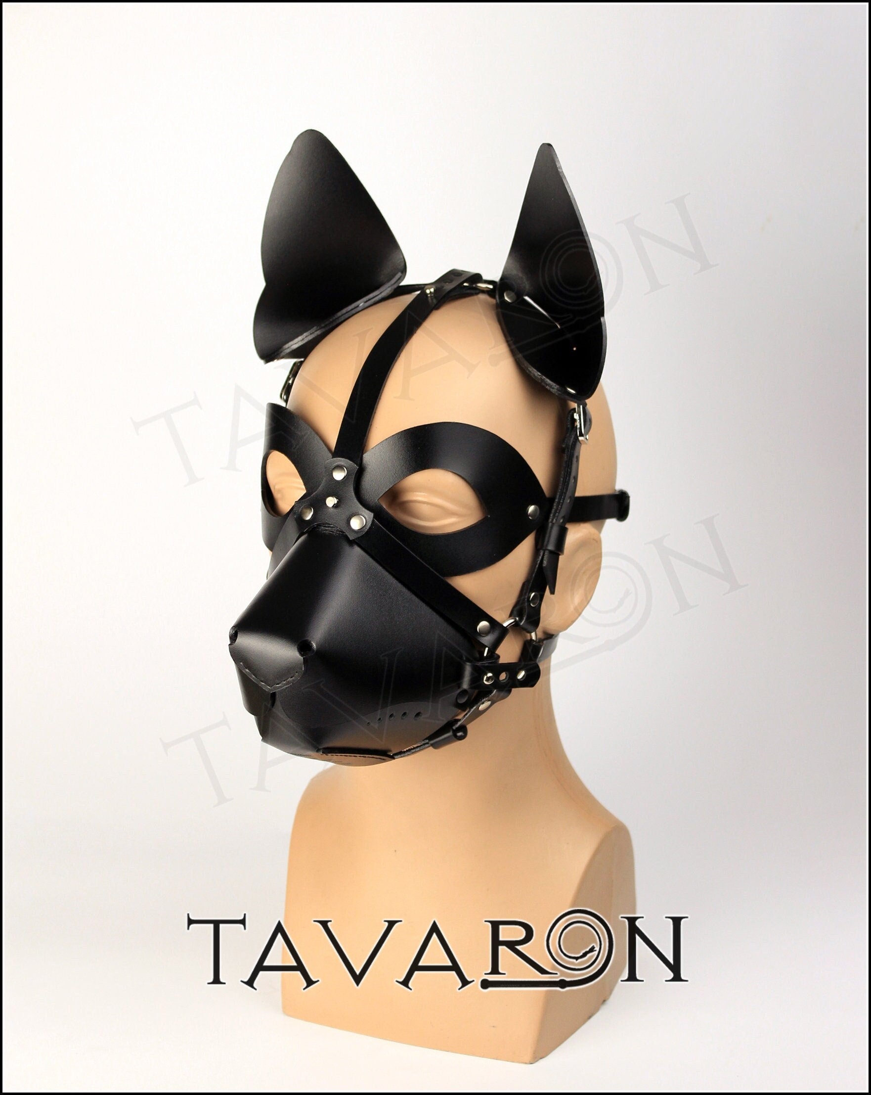 Leather harness dog mask set