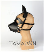 Leather dog mask with head harness