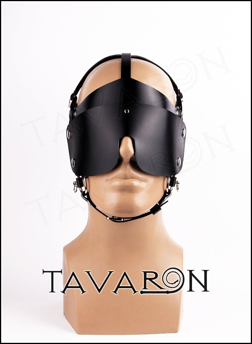Leather head harness blindfold mask