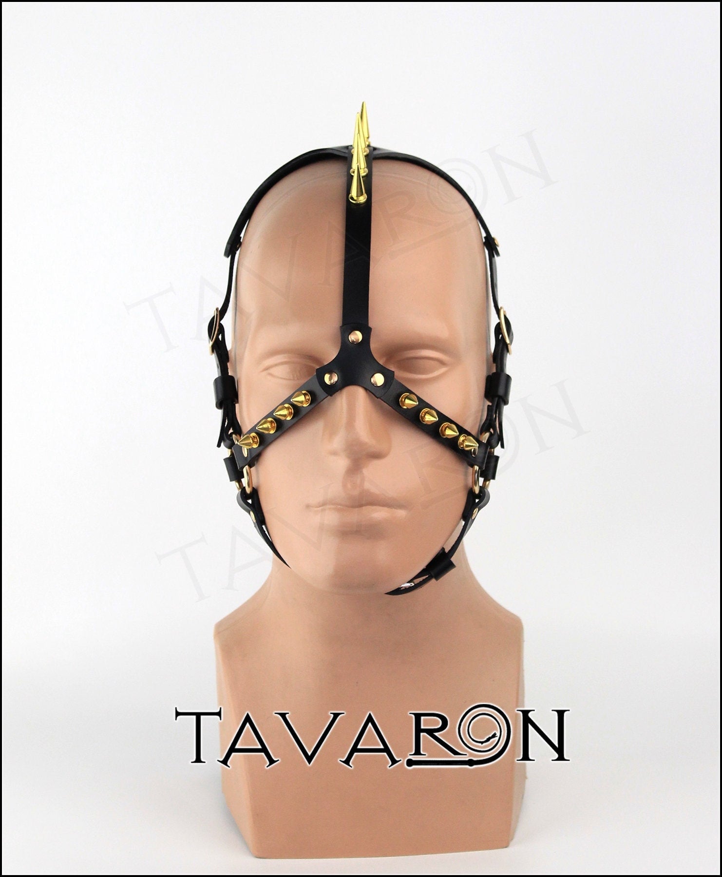 Leather head harness mask with spikes