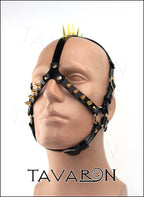 Leather head harness mask with spikes