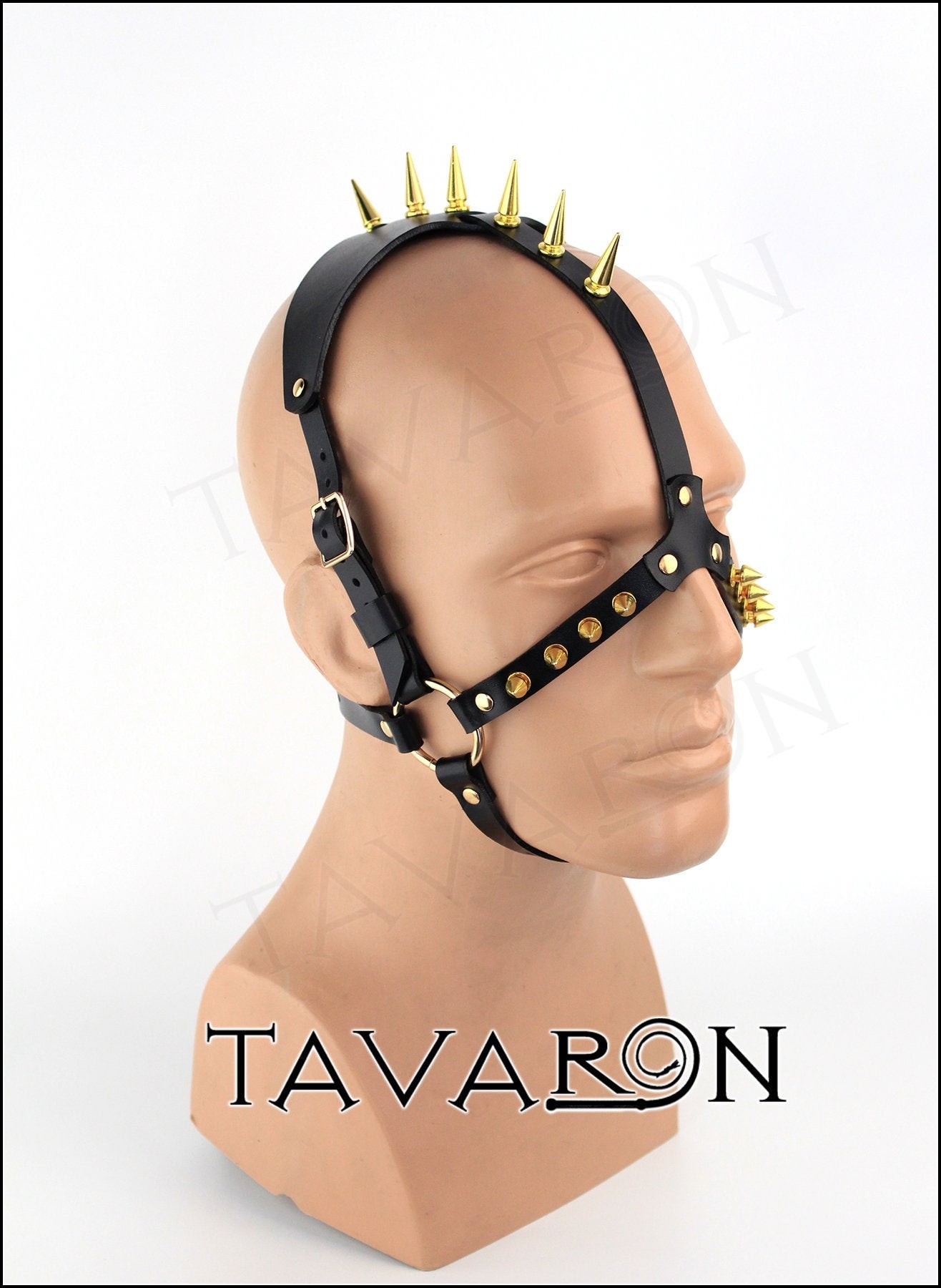 Leather head harness mask with spikes