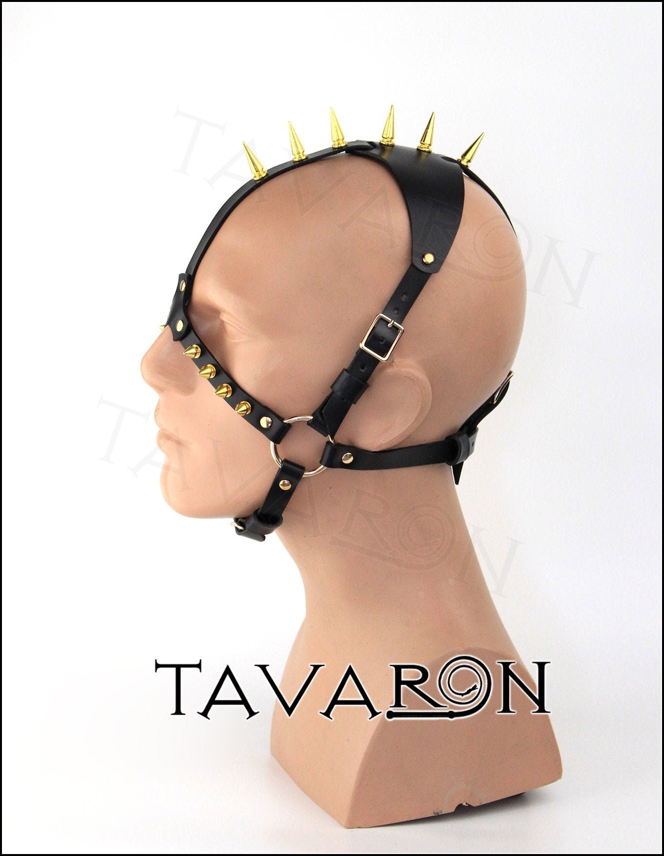 Leather head harness mask with spikes