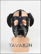 Leather pup hood with floppy ears