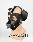 Leather pup hood with floppy ears