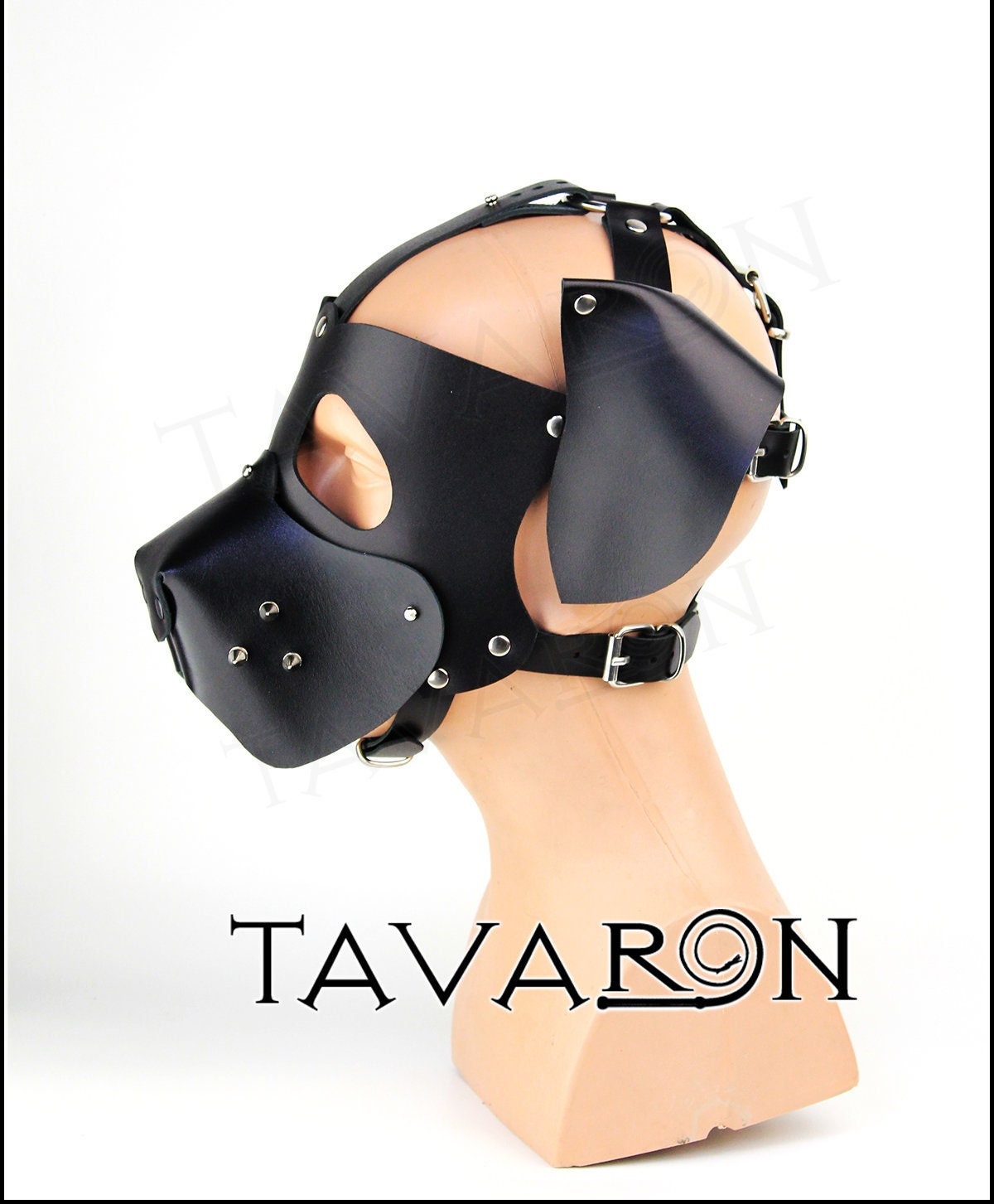 Leather pup hood with floppy ears