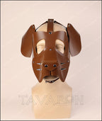 Brown leather pup hood with floppy ears