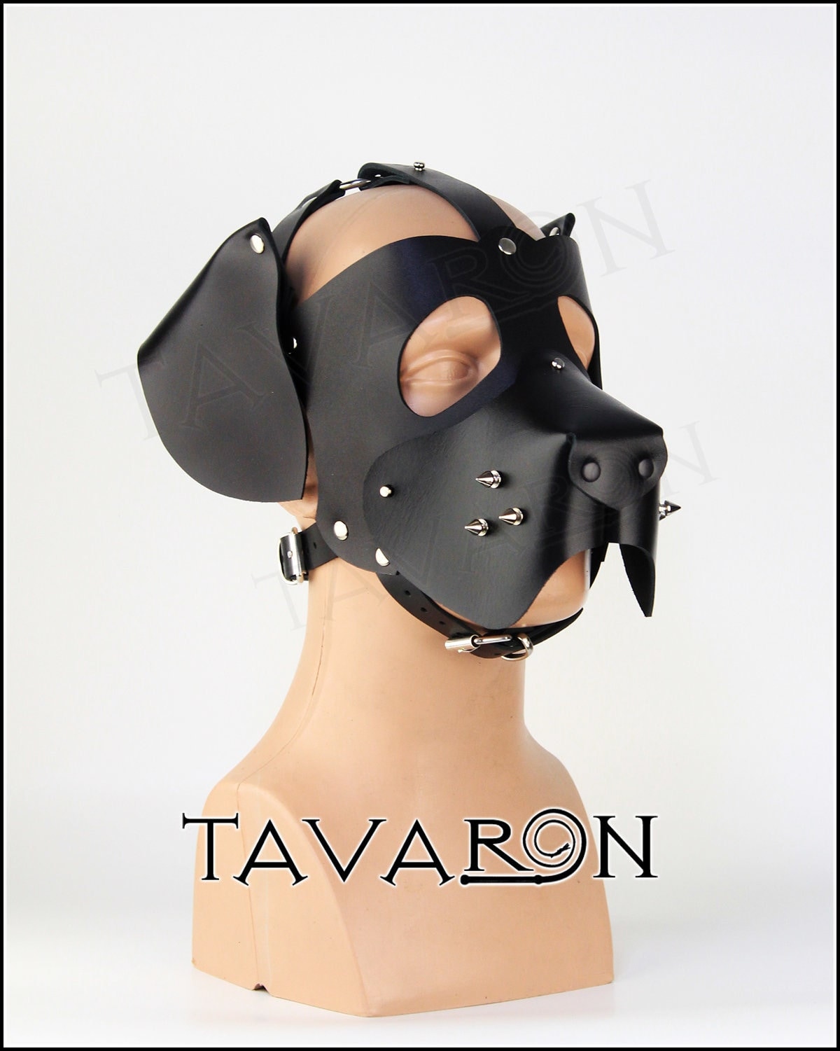 Leather pup hood with floppy ears
