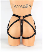 Leather strapon harness with garters