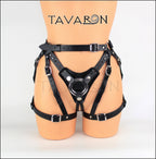 Leather strapon harness with garters