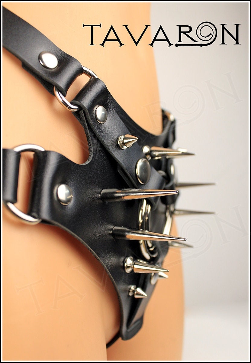 Leather strapon harness with spikes
