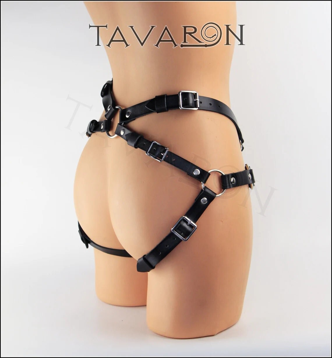 Leather strapon harness with spikes