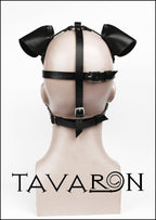 Black leather dog mask with an open mouth muzzle