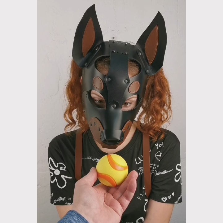 Leather doberman pup hood with moving jaw