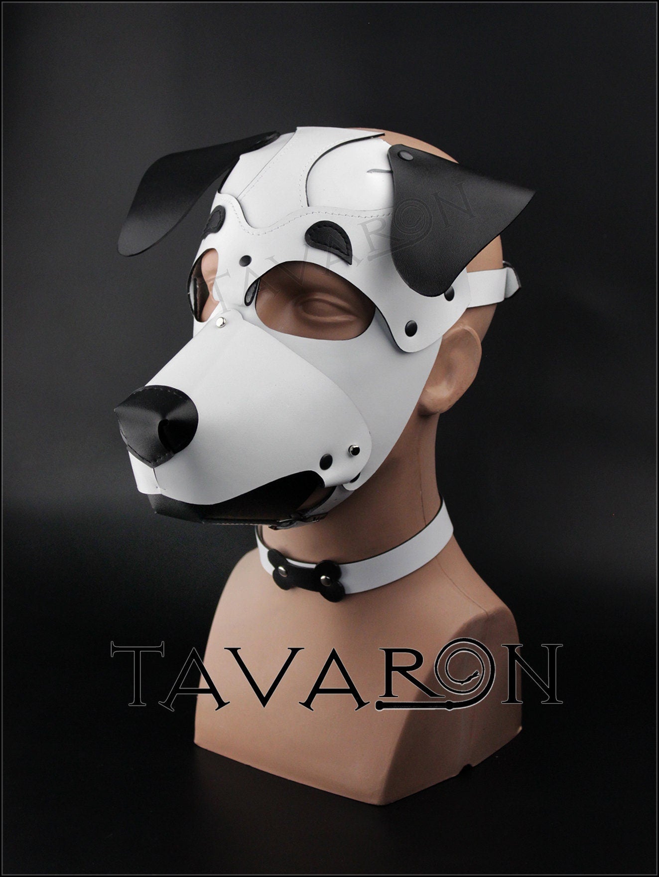 White leather dog mask